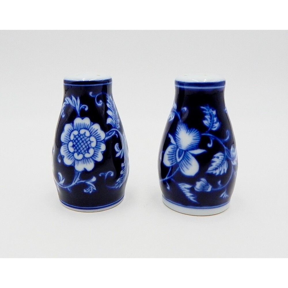 Pier 1 Imports Mandarin Salt Pepper Shakers Blue Floral Flowers With Stoppers